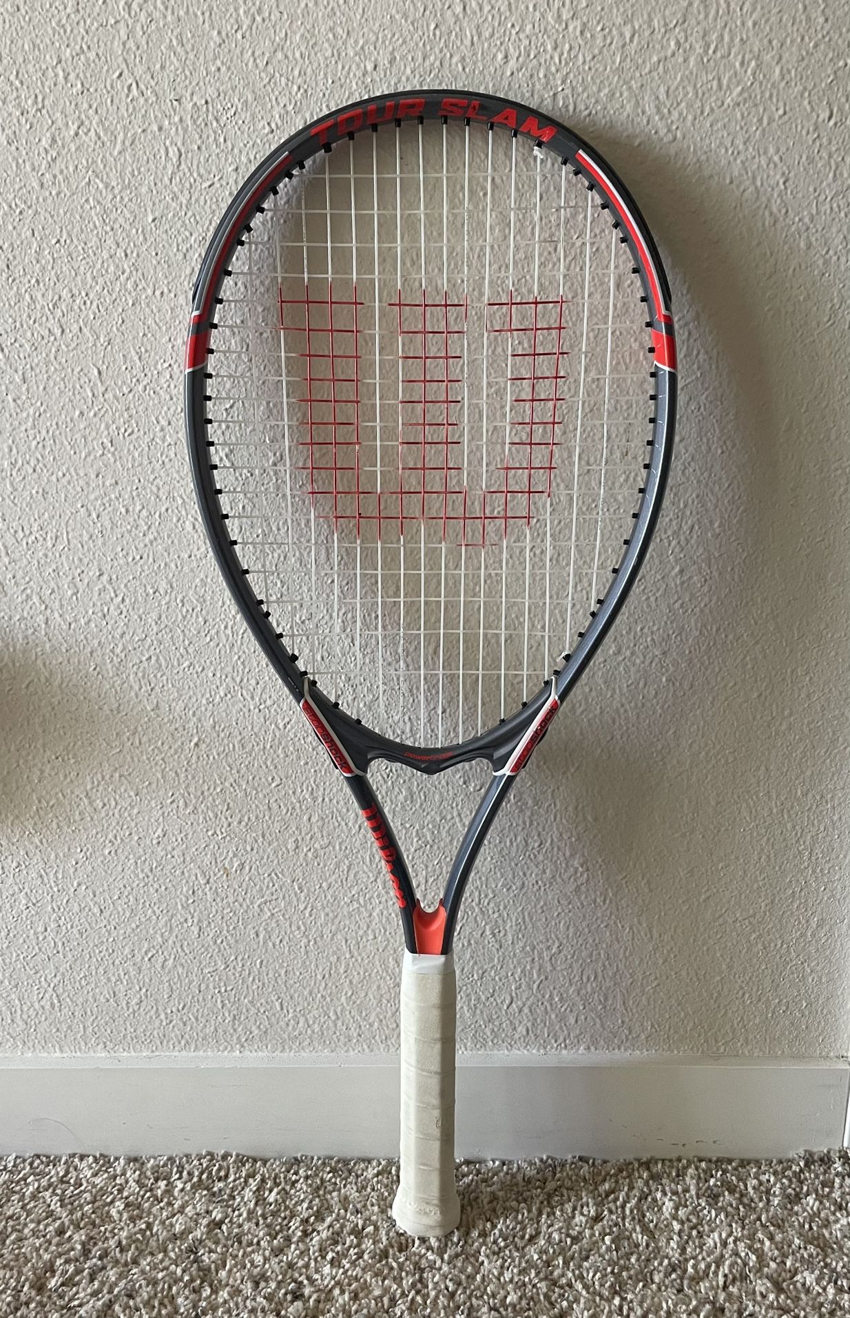 Wilson Tour Slam Adult Recreational Tennis Racket, Red/Grey, Grip Size 3 - 4 3/8"