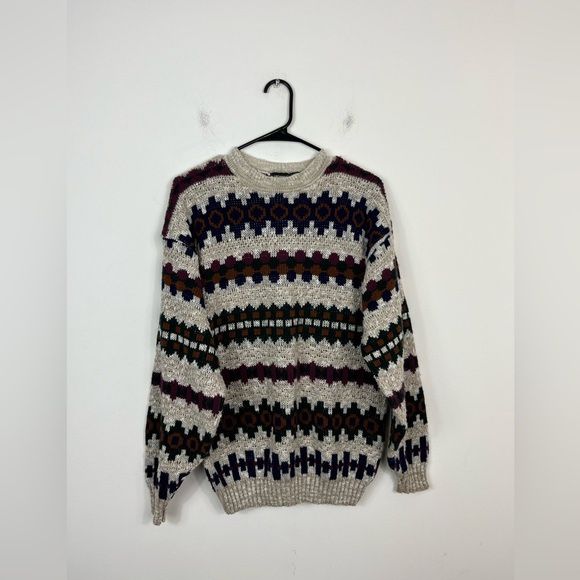 Vintage Patterned Crewneck Pullover Sweater Sz M