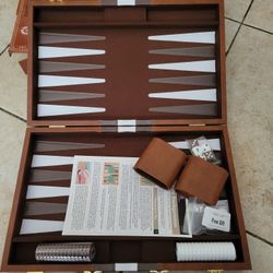 Backgammon Board Game, Deluxe Leather Like Case, Felt Interior, Brown, Classic Backgammon Game, Popular Board Game, Board Games