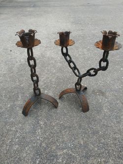 Antique cast iron candle holders