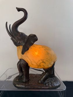 Vintage 1997 Tin Chi Elephant Accent Lamp Andrea by Sadek Amber Glass