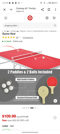 60" Portable Table Tennis Ping Pong Table