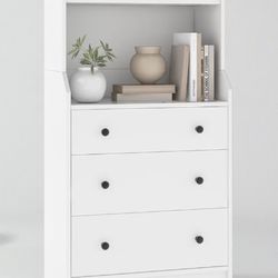 Large white 3 Drawer Dresser Chest of Drawers w/2  Shelf Storage. 18 deep x 28W x 46H . 