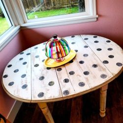 BEAUTIFUL ONE OF A KIND FARMHOUSE DROPLEAF DINNER/ BREAKFAST POLKA DOT TABLE BY PURE LOVE DECOR