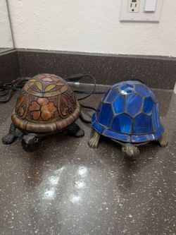 Two vintage Glass Turtle Lamp's