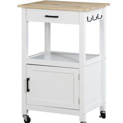 20" Kitchen Island Cart on Wheels W/Drawer & Cabinet & Towel Rack White