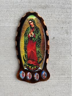 Virgin of Guadalupe Wall Plaque Religious Catholic Decor Wooden Hanging Icon Mexico 8.5”