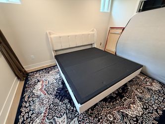 Cream Upholstered King Bed Frame – Wingback Headboard
