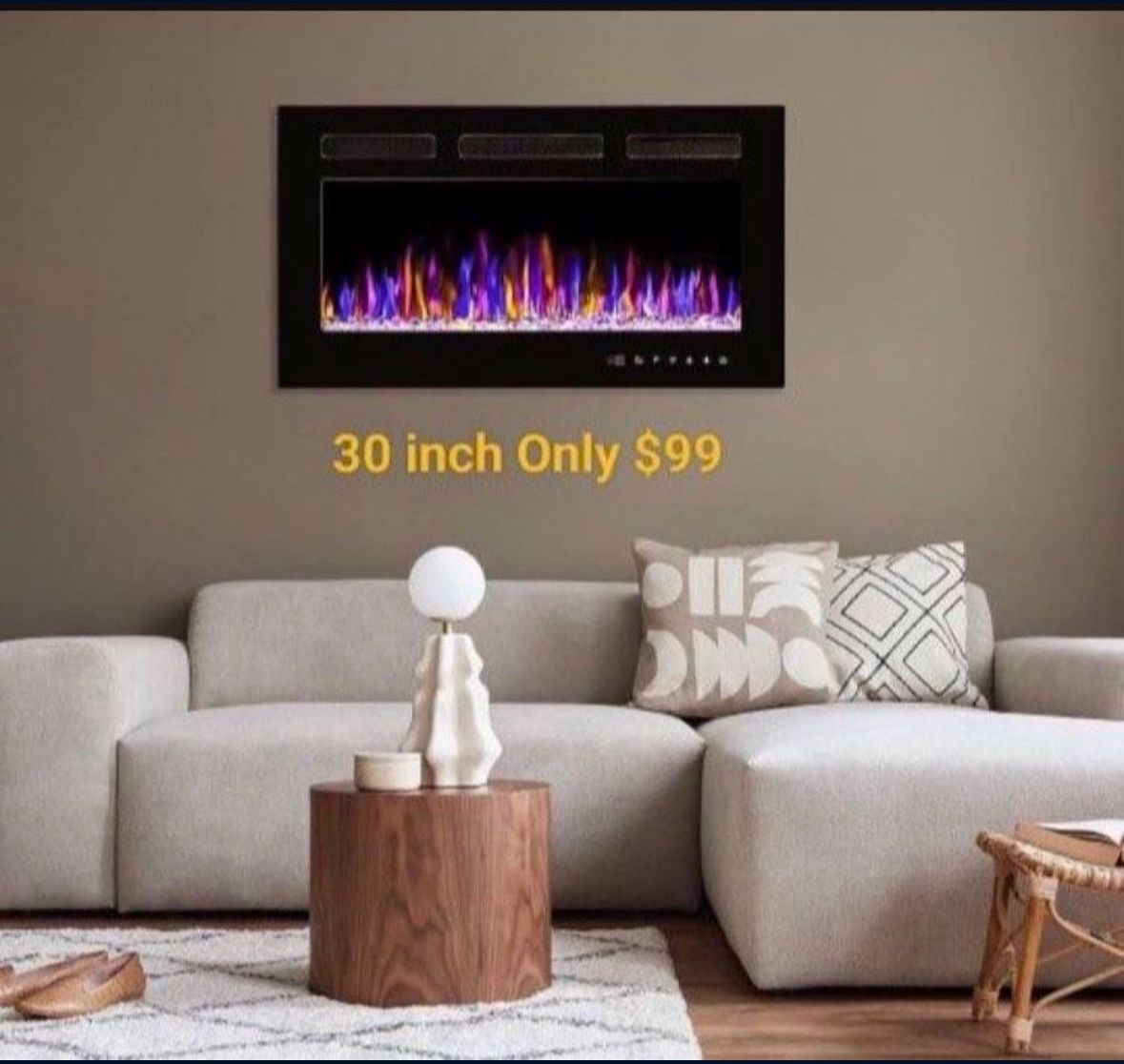 30" Inch Electric Fireplace Heater Recessed Or Wall-Mounted Multi Color Flames With Remote Control