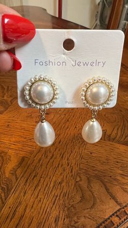 Faux Pearl Drop Post Earrings