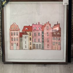 Pink Town Scene Framed Wall Art