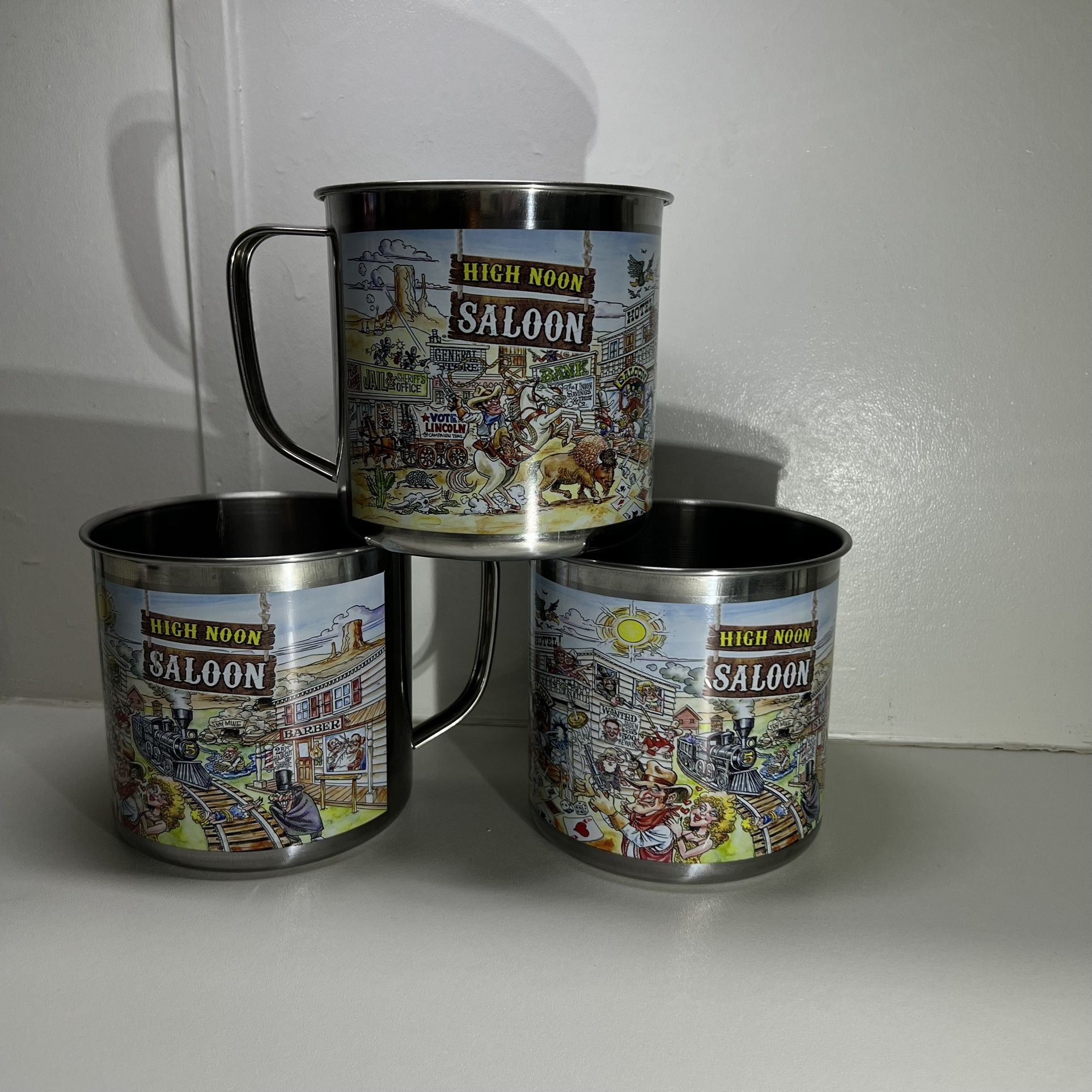 STAINLESS STEEL 32 OZ MUG “HIGH NOON SALOON” BERK (contact info removed) 3 pieces