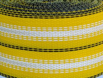 Vintage New Old Stock Ruson Striped Yellow/Black/White Lawn Chair Webbing 37 ft