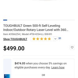 TOUGHBUILT Green 500-ft Self-Leveling Indoor/Outdoor Rotary Laser Level with 360 Beam