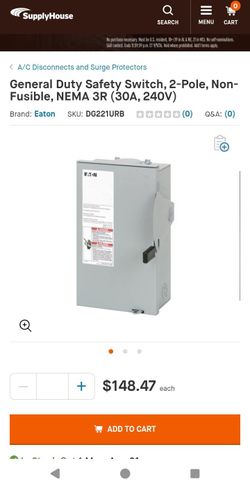 New Eaton General duty non-fusible safety switch, single-throw, 30 A, 240 V, NEMA 3R, Rainproof, Painted galvanized steel, Two-pole, Two-wire