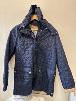 Coach Navy Blue Hooded  QuiltedLined Full Zip Jacket w/ Pockets Women’s M