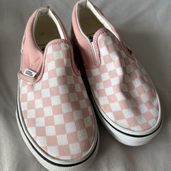 Girls Pink and White Checkered Slip On Vans