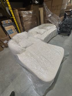Cream Fabric Sectional Sofa with Chaise