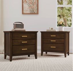 2X Dark Walnut color solid wood nightstands