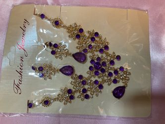Gold-Tone Purple Crystal Statement Jewelry Set
