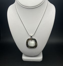 Vintage Lia Sophia High Tide Abalone Shell Lucite? Necklace Silver Chain