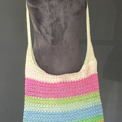 Crochet Crossbody Hobo Bag Multi-Color 11 x 13 