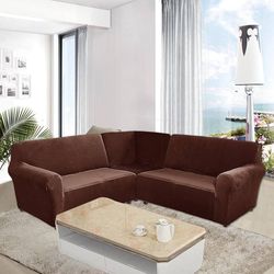 Velvet Plush Sectional Couch Covers L-Shaped Sofa Recliner, 3 Piece Couch Covers Sofa 5 Seat Sectional, Stretch L Shape Sectional Recliner Sofa Covers