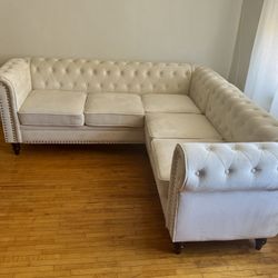 Tufted Cream Sectional 80”