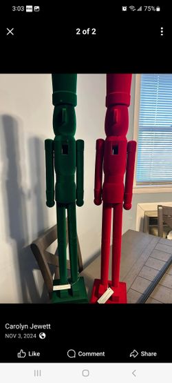 Christmas Holiday Home Accents 3ft Nutcrackers Red and Green Flocked