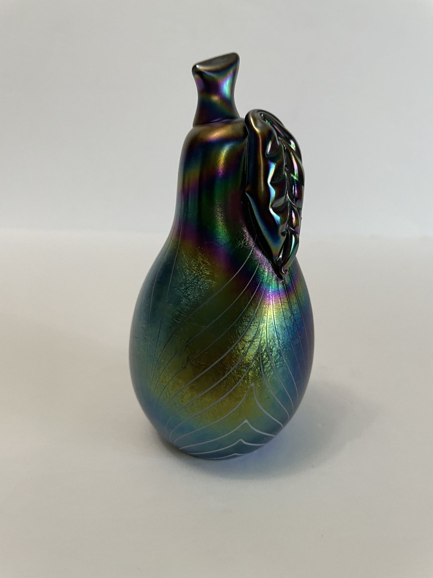 1950’s Gibson Purple/Blue Iridescent Art Glass Pear Figurine /Paper Weight