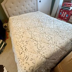 Practically New Full Size Tufted Upholstered Platform Bed frame + Mattress