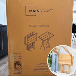 New! Folding XL TV Tray Set of 4 with Storage Rack