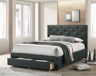 DARK GRAY PLATFORM BED WITH DRAWER (F7218) DELIVER AVAILABLE