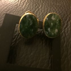 Burt Cassel Signed Jade Earrings 12kt Gold Filled Vintage Screwback