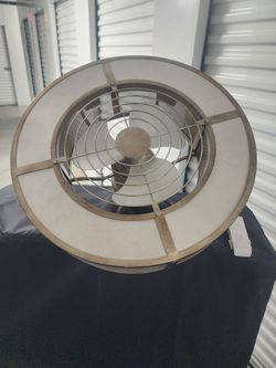 Caged Ceiling Fan / Fandelier with Fabric Drum Shade. Remote – Excellent Condition