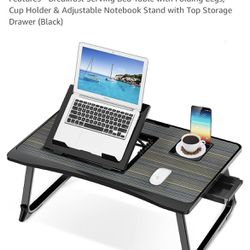  Lap Desk, Laptop Bed Tray with Multi-Functional Features - Breakfast Serving Bed Table with Folding Legs, Cup Holder & Adjustable Notebook Stand with