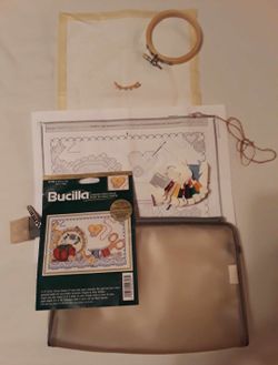 counted cross stitch kit Bucilla "A Stitch in Time" 7" by 5" w/plastic case