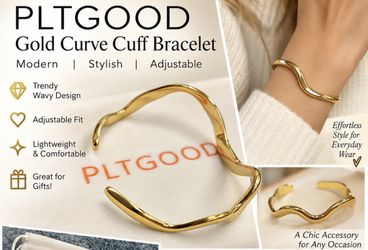 Brand New PLTGOOD Gold Curve Cuff Adjustable Bracelets