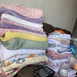 Baby blanket, swaddle, and towels