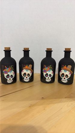 Día de los Muertos Black Glass Potion Bottles