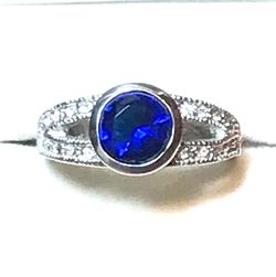 Stunning Synthetic Sapphire Silver Ring