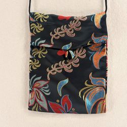 Floral Embroidered Crossbody Bag Black Multicolor Boho Small Shoulder Purse
