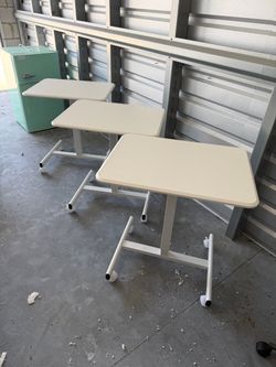 3 Rolling Height-Adjustable Tables — White