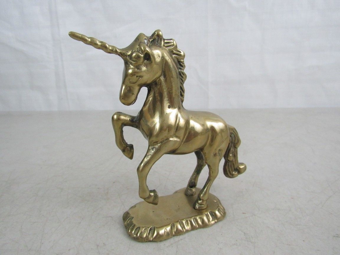 Unicorn Solid Brass MCM Figurine Paperweight 4 1/2"Tall