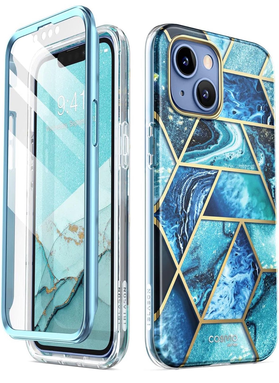 iPhone 13/14 Case 6.1 inch (2021/2022) Slim Full-Body Case with built in Screen Protector (Ocean)