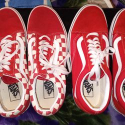 Vans Men's 8 Mens ....Womens 9.5  Vans Off The Wall Skate Board Shoes Red Red Checker Almost New