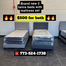 Two Twins Beds Headboard Frame With Mattress Set $500 For 2 Beds 