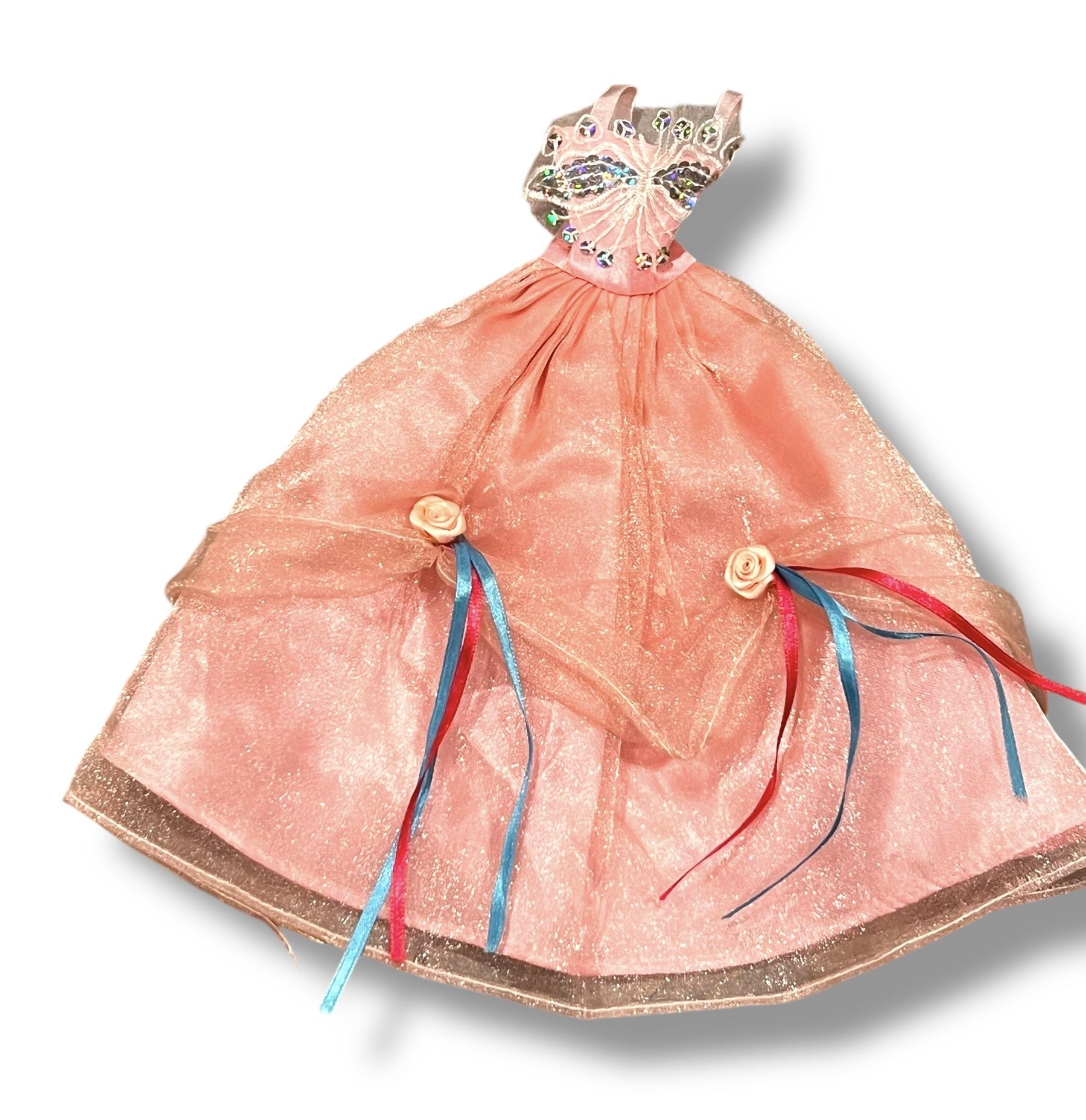 BARBIE Princess Doll Replacement Gown Dress Mattel Pink W/silver Wings Roses