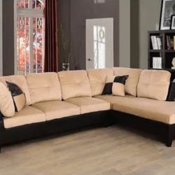 2 Piece Sectional Beige/brown Couch 
