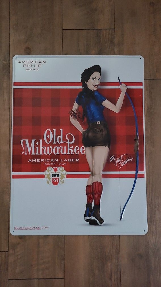 Old Milwaukee American Pin-Up Series Archer Metal Beer Bar Sign